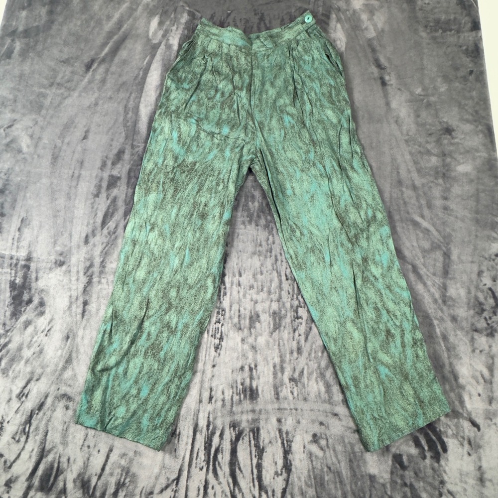 Ali Miles Trousers Womens 6 Green Abstract Print Pleated High Rise 47-410-E0